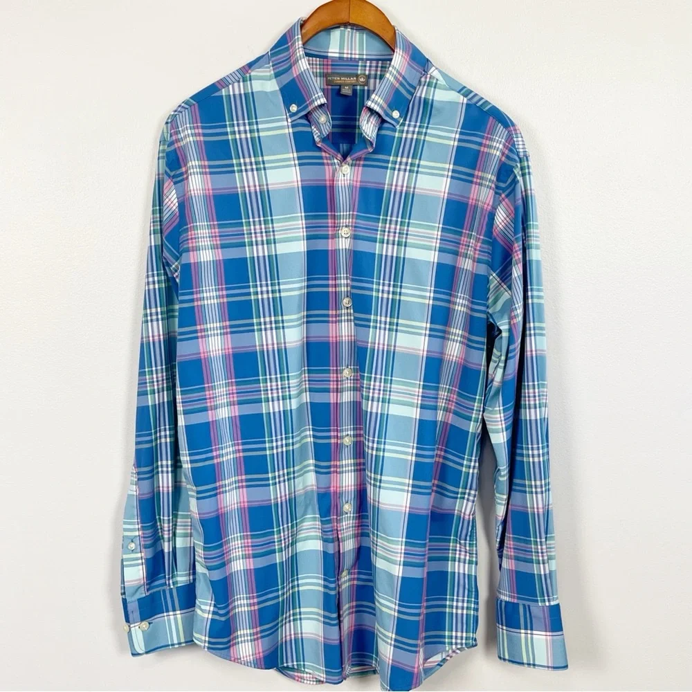 Peter Millar Summer Comfort Plaid Button Down Shirt | Men’s Medium | Stretch - Picture 2 of 6